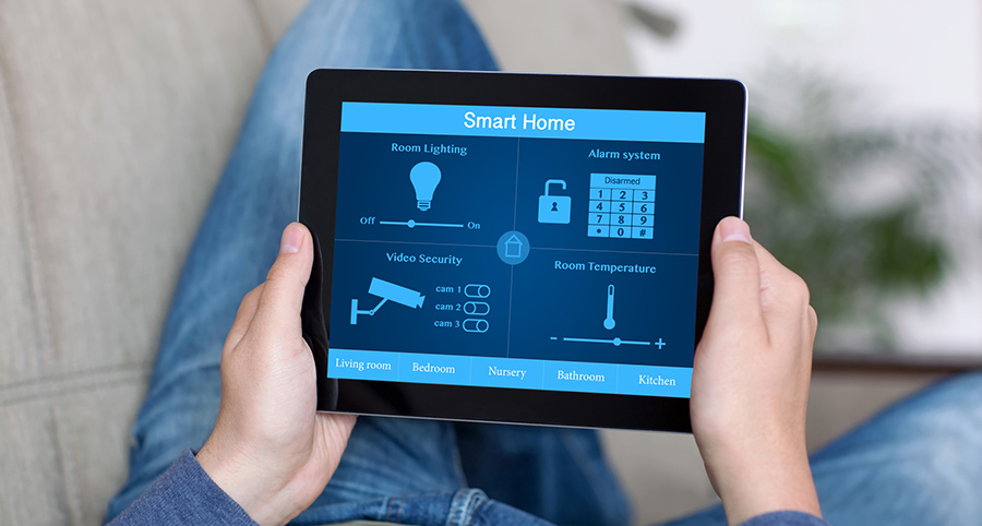 The ability to access and control security components from a mobile device is one of the top smart home trends in Worcester. Close-up of smart home security app.