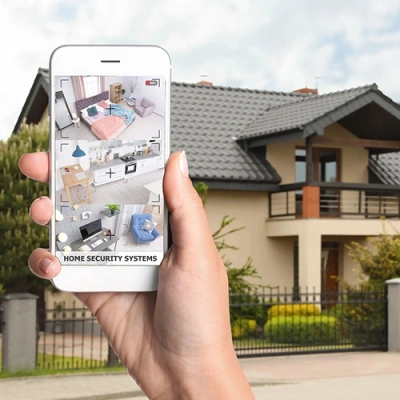Worcester vivint phone display of cctv live feed in front of a house